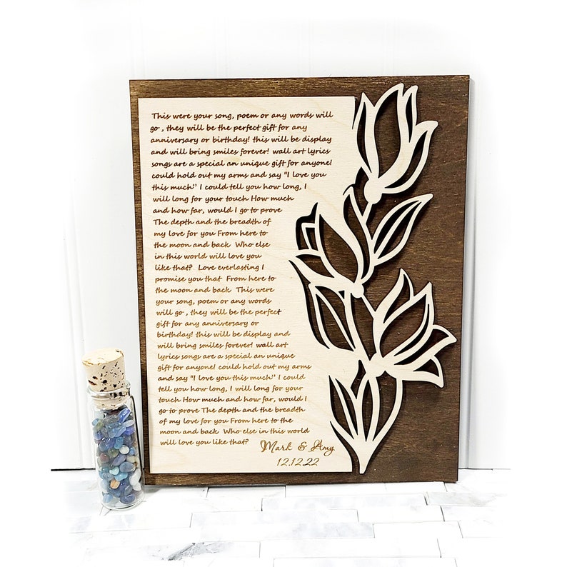 Engraved Wedding Anniversary Gift Lyrics First Dance 5th Wood Anniversary Gift Wood Custom Present for her image 4