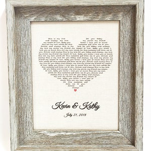 Fourth Year Gift Linen First Dance Love Song Lyrics 4 anniversary Wedding Gift song lyrics on linen