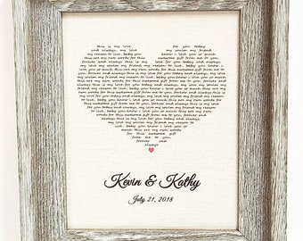 Fourth Year Gift Linen First Dance Love Song Lyrics 4 anniversary Wedding Gift song lyrics on linen