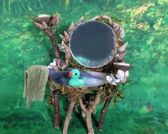 Muebles de hadas en miniatura, lavabo de baño, escala 1:12, jardín de hadas