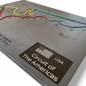 VS (Amerika) Formule 1-racebaan 3D-muurkunst, kaart circuitsector, uniek vervaardigd F1 motorsportcadeau voor racefans, thuiskantoorinrichting