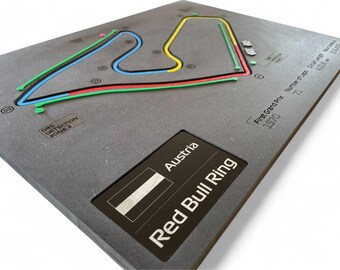 Österrike, Formel 1-bana 3D-väggkonst, karta över bana, unik specialtillverkad F1-motorsportpresent till racingfans, inredning för hemmakontoret