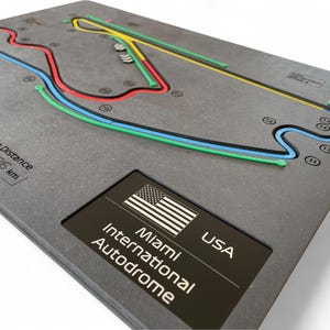 USA (Miami) Formule 1-racebaan 3D-muurkunst, kaart circuitsector, uniek vervaardigd F1-motorsportcadeau voor racefans, thuiskantoorinrichting