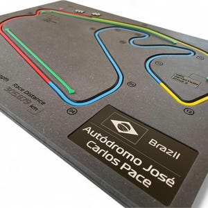 Brazilië, Formule 1-racebaan 3D-muurkunst, kaart circuitsector, uniek, op maat gemaakt F1 motorsportcadeau voor racefans, thuiskantoorinrichting
