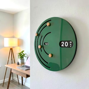 Ewiger Kalender Wand, grüner Holzkalender, Familienkalender, einzigartige Wanddekoration, minimalistische Wanddekoration, Bürokalender