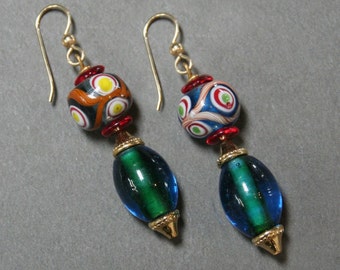 Thai Glass Bead Design Earrings