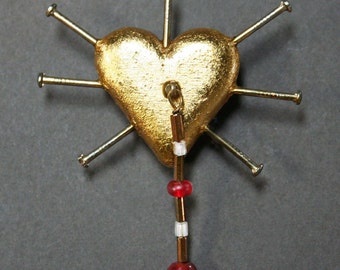 Gold Leaf Heart Pin