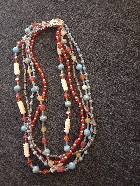 Hand strung multi strand  multi colored, beaded n… - image 1