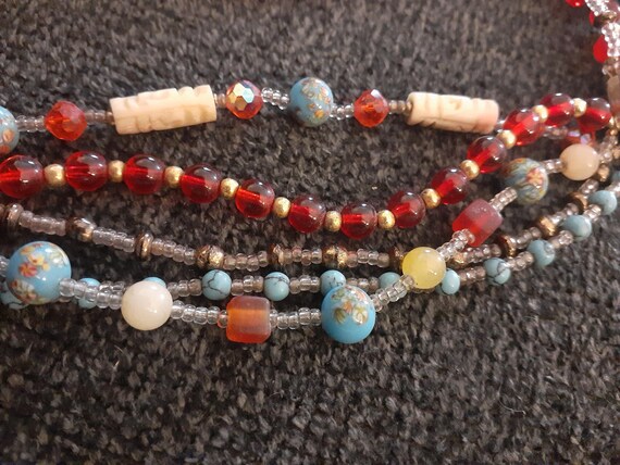 Hand strung multi strand  multi colored, beaded n… - image 3