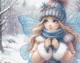 Kruissteekpatroon Winter Fairy borduurpatroon met volledige dekking Geteld kruissteekpatroon Girl Instant digitale download pdf Snow Fairy
