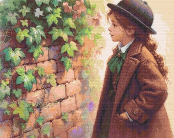 Cross stitch pattern Mary Behind the Secret Garden Wall PDF full coverage Counted Cross Stitch Instant digital download PDF Mysterious Wall