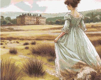 Cross stitch pattern Walk to Netherfield PDF full coverage embroidery pattern Counted Cross Stitch, Instant digital PDF Download Regency era