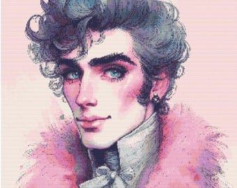 Cross stitch pattern Regency Era Man full coverage hand embroidery pattern Counted Cross Stitch Instant digital Download pdf 'Pink Beauty'