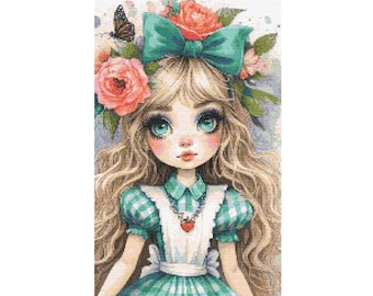 Cross stitch pattern Alice in Wonderland full coverage embroidery pattern Counted Cross Stitch Instant digital PDF Download Curious Alice