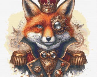 Cross stitch pattern Royal Steampunk Fox full coverage embroidery pattern Counted Cross Stitch Instant digital Download pdf Victorian era