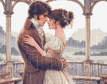 Pride and Prejudice Rain Scene Inspired Cross Stitch pattern full coverage embroidery Chart Instant digital Download pdf Encounter in Rain