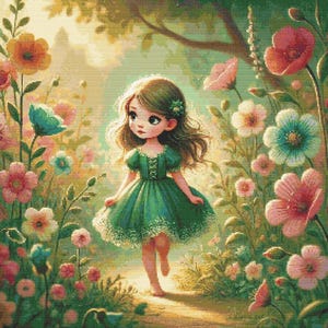 Cross stitch pattern girl summer dress full coverage embroidery pattern Counted Cross Stitch fairy Instant digital PDF Download pdf