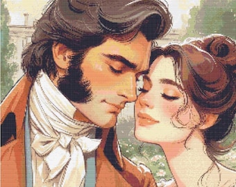 Regency Era Couple in Love Cross stitch pattern full coverage Counted Cross stitch Chart Instant digital Download pdf A Quiet Surrender