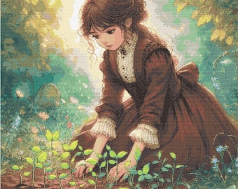 Secret Garden cross stitch pattern PDF full coverage embroidery pattern Counted Cross Stitch Instant digital PDF Download 'Green Awakenings'