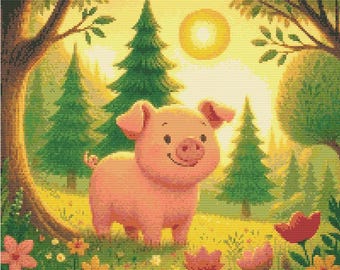 Cross stitch pattern Year of The Pig full coverage pattern Counted Cross Stitch animal summer Chinese zodiac Instant digital PDF Download