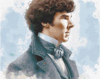 Profile of Sherlock cross stitch pattern PDF full coverage embroidery pattern Counted Cross Stitch Instant digital PDF Download Mr Holmes