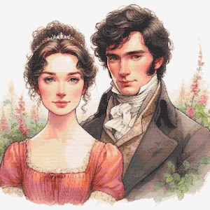 Cross stitch pattern Mr Darcy and Elizabeth Lizzie Bennet full coverage embroidery pattern Instant digital Download pdf In Quiet Happiness