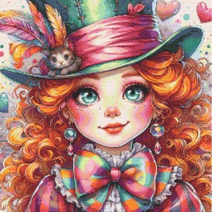 Colorburst Mad Hatter Cross stitch pattern PDF full coverage embroidery Counted CrossStitch Instant digital Download pdf Alice in Wonderland