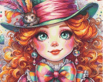 Colorburst Mad Hatter Cross stitch pattern PDF full coverage embroidery Counted CrossStitch Instant digital Download pdf Alice in Wonderland