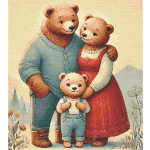 Cross stitch pattern Bear Family full coverage embroidery pattern Counted Cross Stitch Instant digital PDF Download Family Portrait: Bears