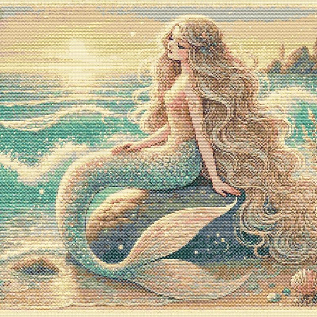 Cross Stitch Pattern Mermaid Girl PDF Full Coverage Embroidery Pattern ...