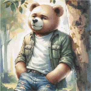 Teddy Bear cross stitch pattern PDF full coverage hand embroidery pattern Counted Cross Stitch Instant digital PDF Download Bear Attitude