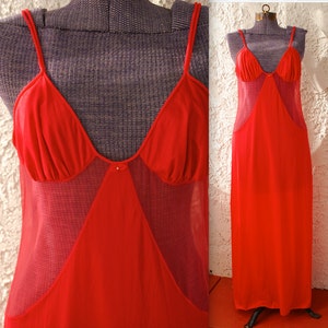 Vintage 1970s Sexy Lingerie Sheer Red Cutouts Maxi Nightgown Medium ...