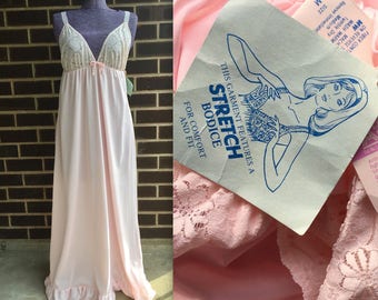 Vintage 1970s Light Pink Lace Nightgown -  Deadstock - with tags - NOS