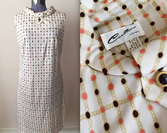 Vintage 1960s Polka Dot Statement Dress - Rolled Cowl Collar - Carillon of New York