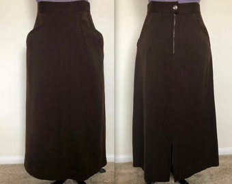 Vintage 1950s Brown Full Pencil Skirt w/ Pockets  - Secretary Skirt - by College Town -  Small