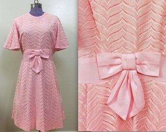 Vintage 1950s Pretty In Pink Bow Party Dress - Medium - Valentines Day