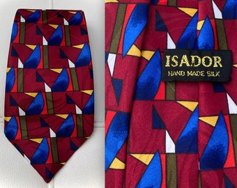 Vintage ISADOR Geometric Silk Tie - Abstract Art