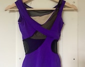 SALE Vintage 90s Maillot Swimsuit - One Piece - Purple Black Mesh Cutouts - size XS