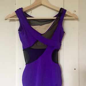 SALE Vintage 90s Maillot Swimsuit - One Piece - Purple Black Mesh Cutouts - size XS