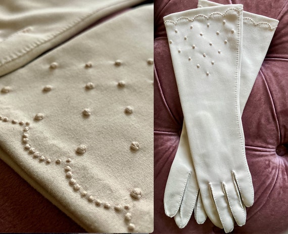 Vintage 1950s 60s Beige Mid Length Gloves - Small… - image 1