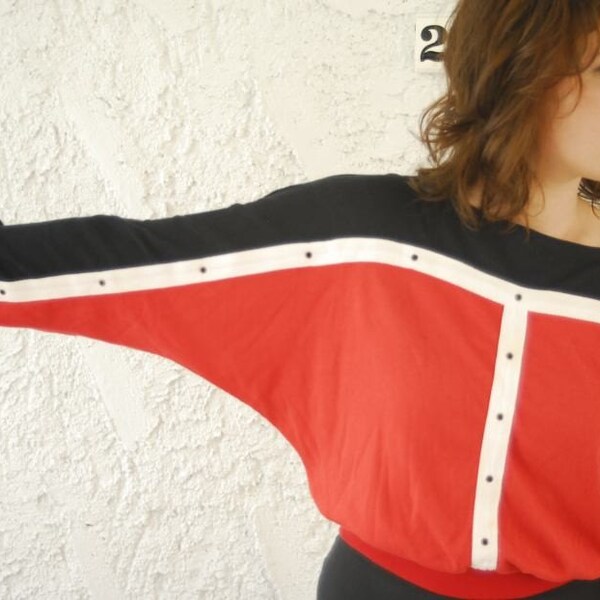 Vintage 80s Colorblock Batwing Top - sz Small