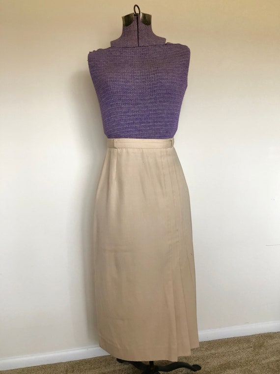 Vintage 1970s Beige Pencil Skirt A Line Pleated S… - image 2