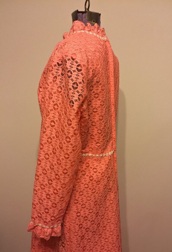 Vintage 1960s 70s Coral Peach Crochet Lace Maxi D… - image 3