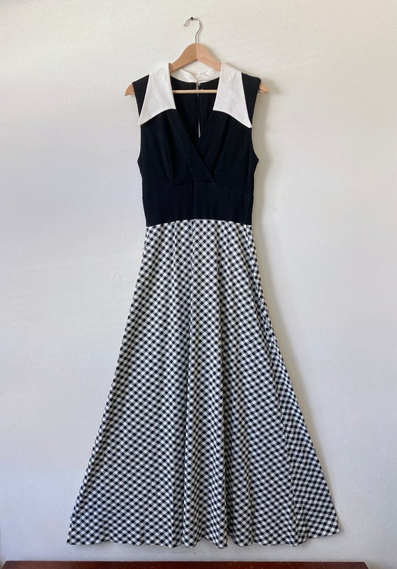 Vintage 1970s Gingham Wing Point Collar Maxi Dres… - image 8