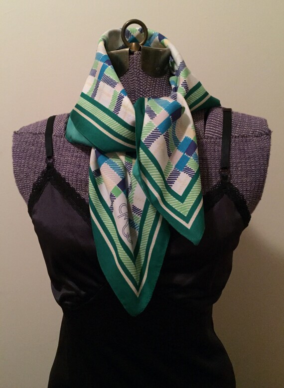 Vintage 1960s Abstract Plaid MOD Ascot Scarf - image 3