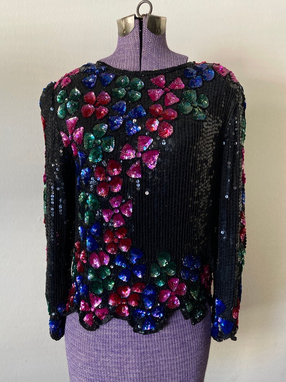 Vintage 80s Negpal Sequin Floral Vegas Casino Blo… - image 2