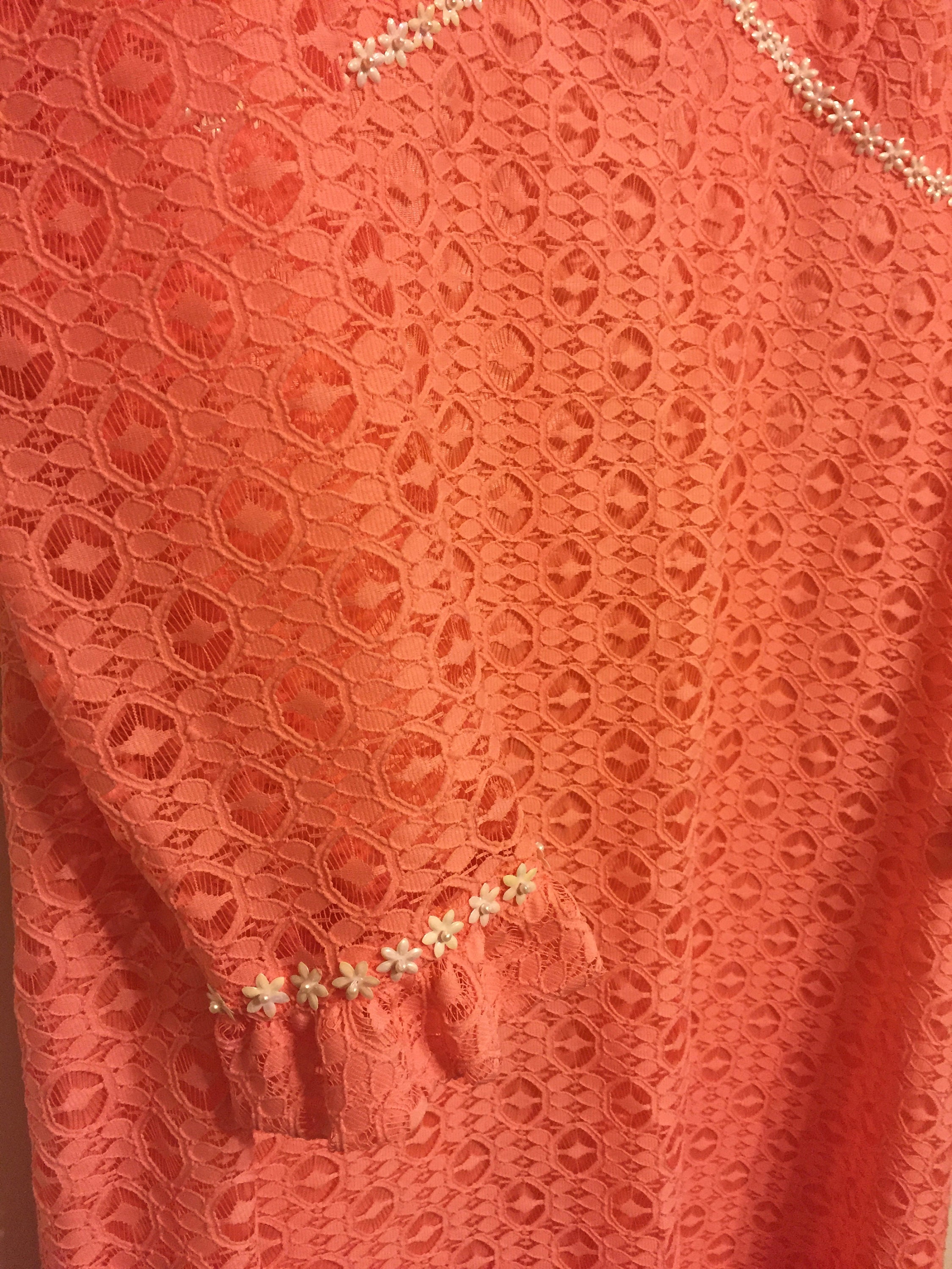 Vintage 1960s 70s Coral Peach Crochet Lace Maxi Dress Formal - Etsy