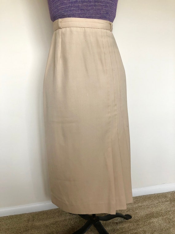 Vintage 1970s Beige Pencil Skirt A Line Pleated S… - image 5