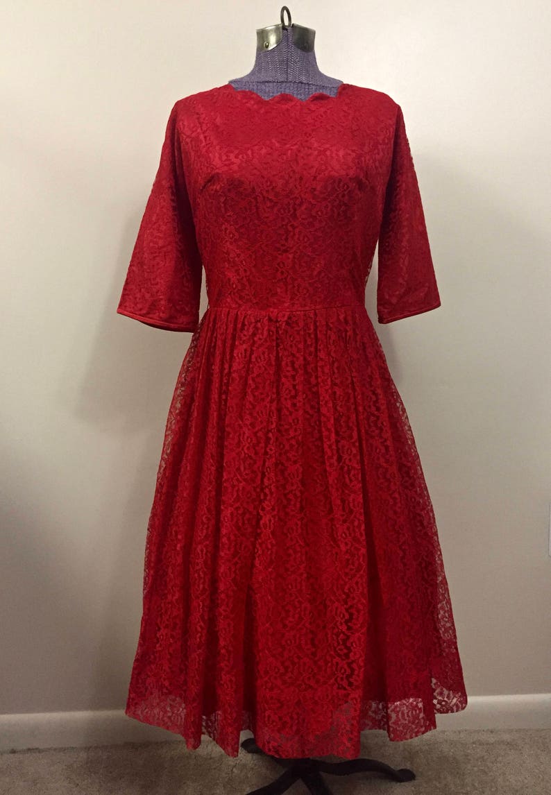 Vintage 1950s Red Lace Cocktail Dress Valentines Day - Etsy