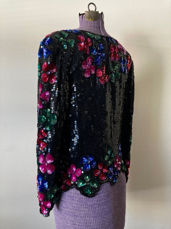 Vintage 80s Negpal Sequin Floral Vegas Casino Blo… - image 6